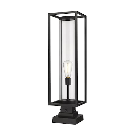 Z-Lite Dunbroch 1 Light Outdoor Pier Mounted Fixture, Black & Clear 584PHBS-SQPM-BK